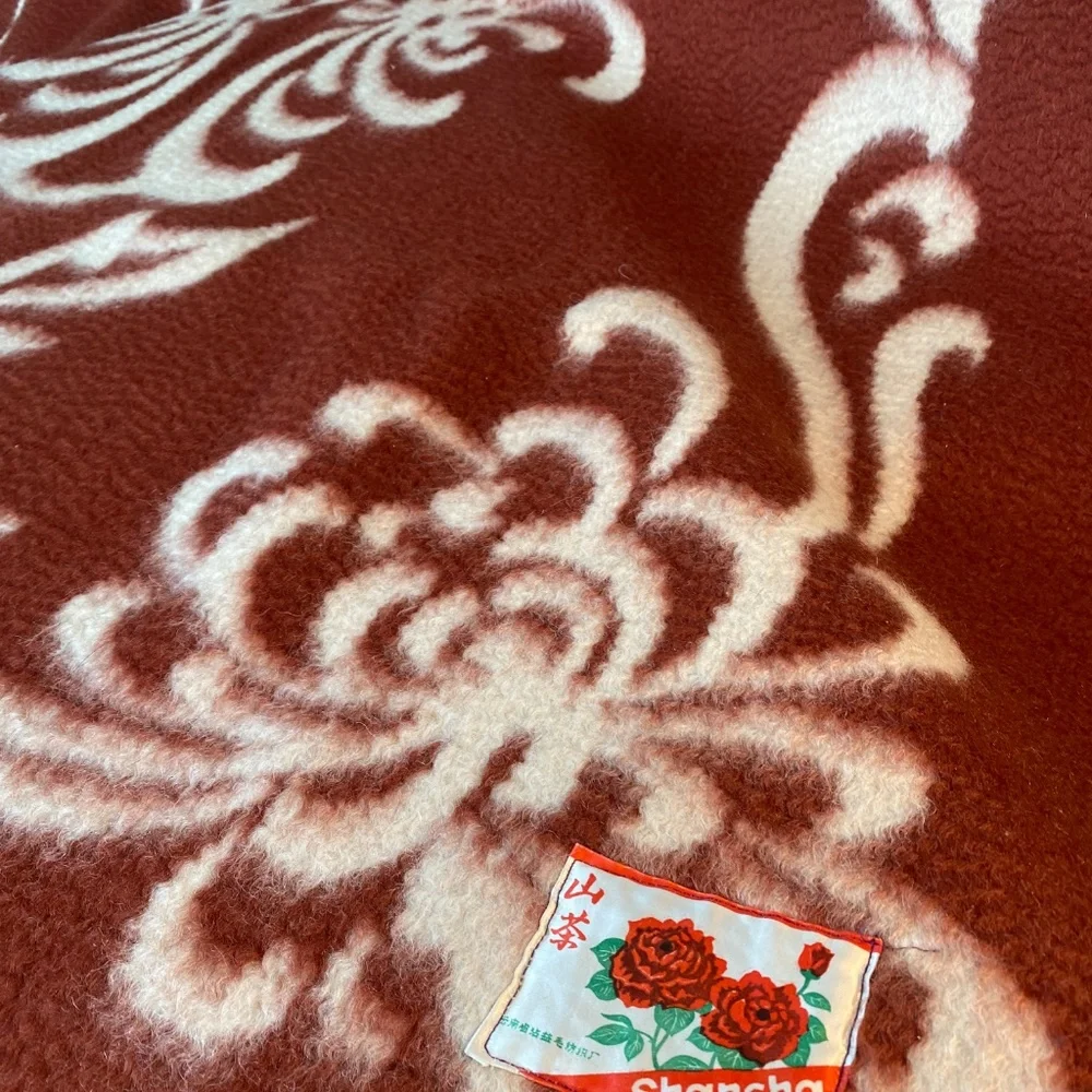 Antique Chinese Shancha Camellia Wool Blanket 58